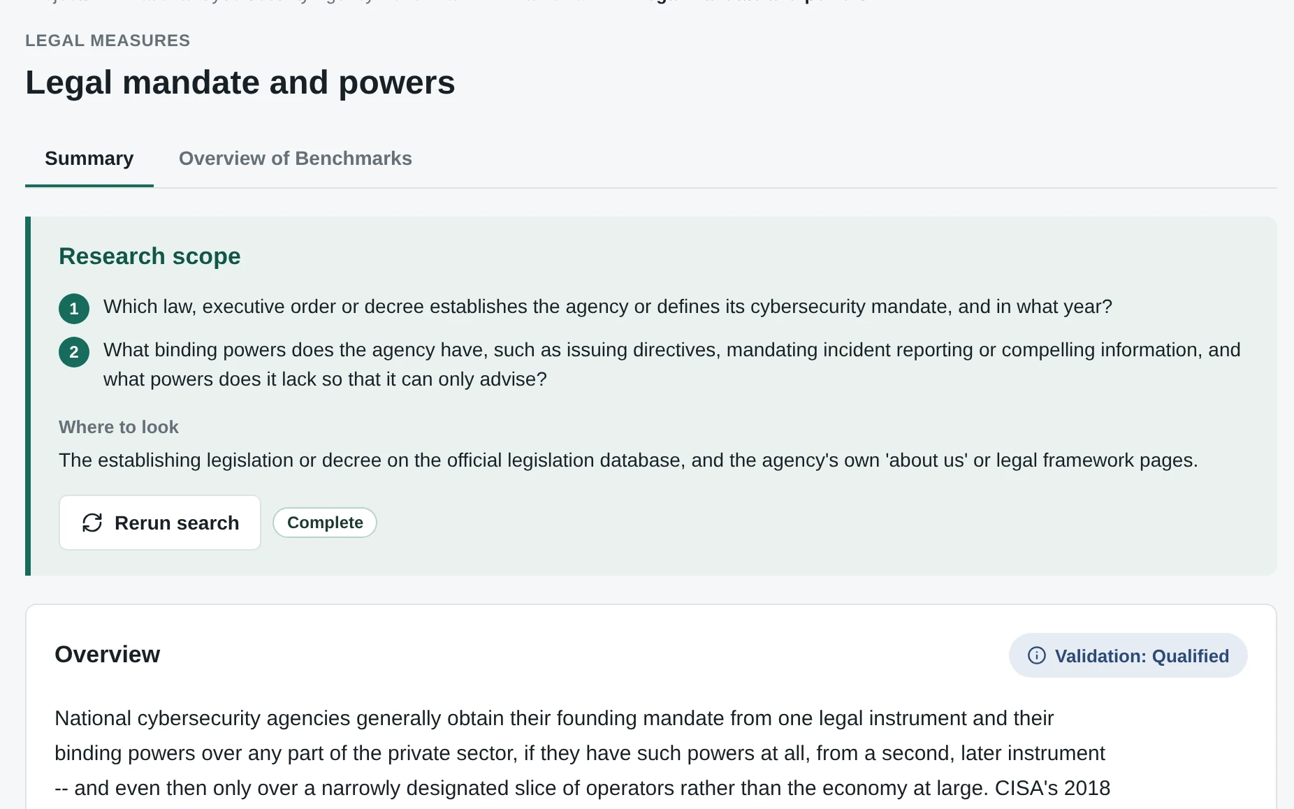 Datum dimension detail showing research scope, questions, and an evidence-backed conclusion