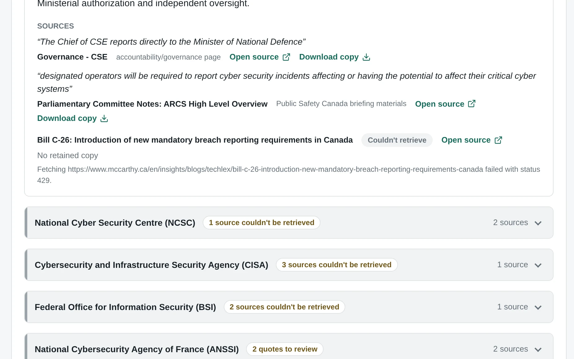 Datum view identifying a source retrieval failure with its reason